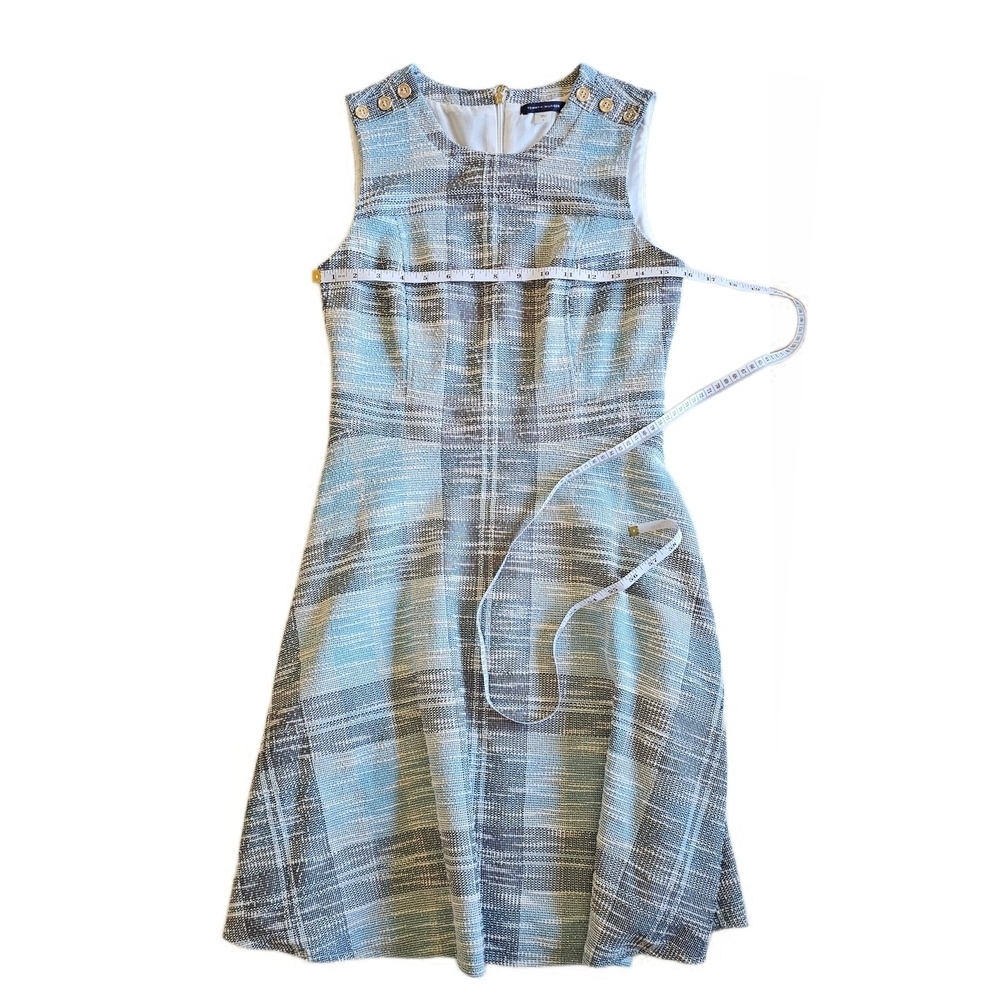 Tommy Hilfiger SEEN ON TV JANE THE VIRGIN Blue Tweed Fit&Flare Sleeveless Dress - Picture 11 of 16